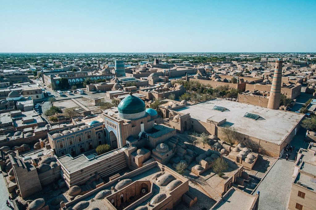 city view of khiva from the islom hoja minaret