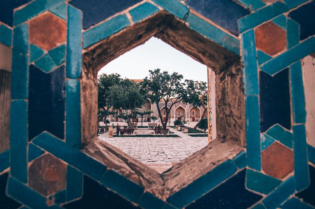 tiles and architecture of registan square in samarkand