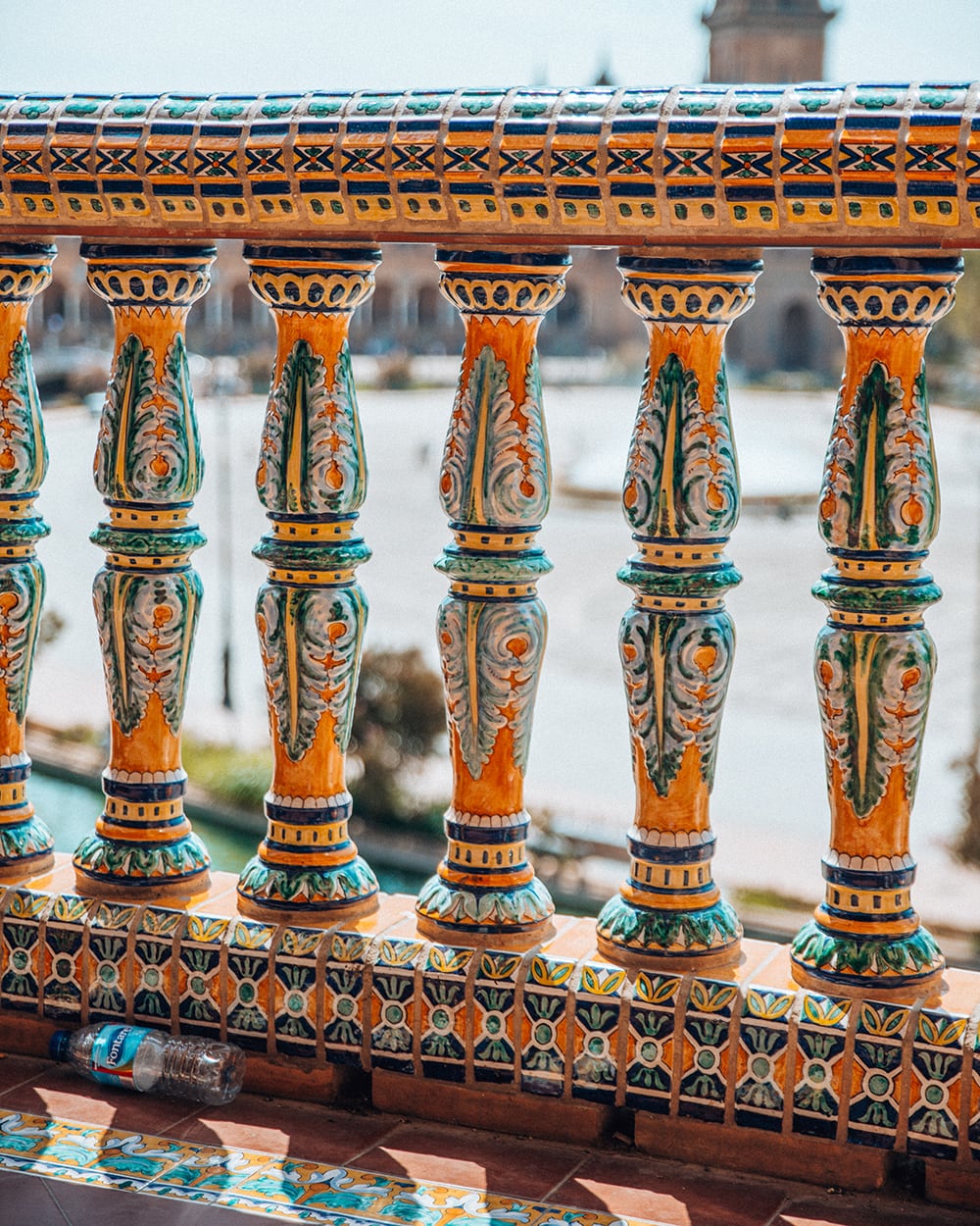 the railing of a bridge in plaza de espana in seville spain
