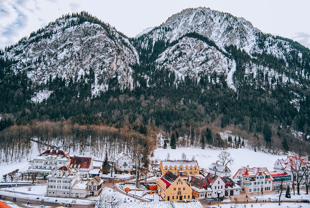 mountains and village houses in bavaria germany