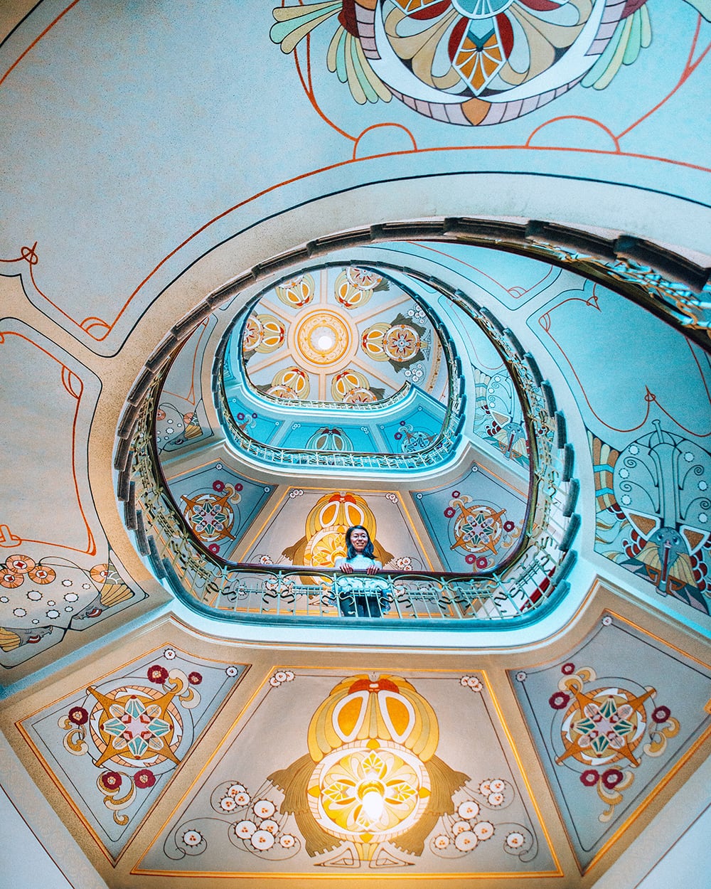 art nouveau architecture on staircase of museum in riga latvia