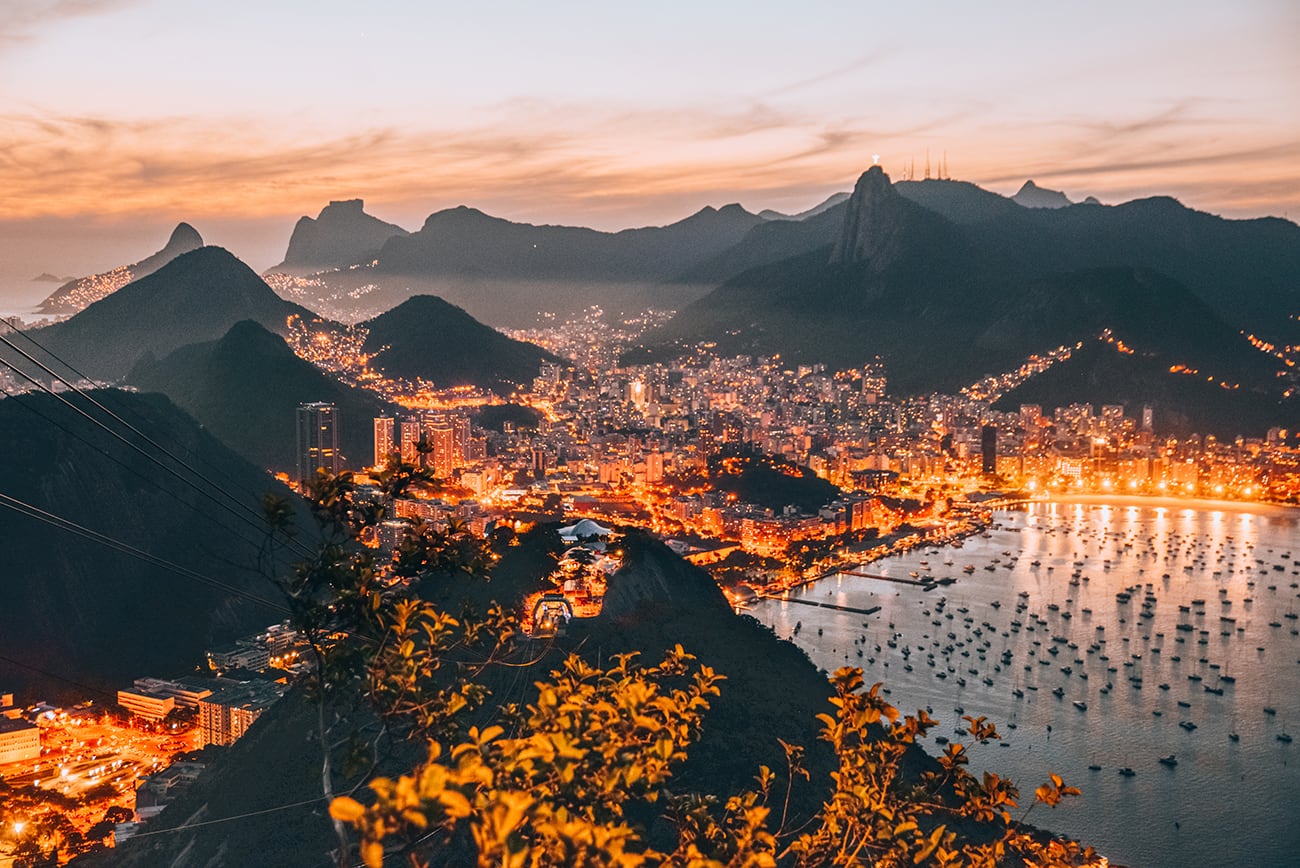 mountains and sea in rio de janeiro brazil during sunset