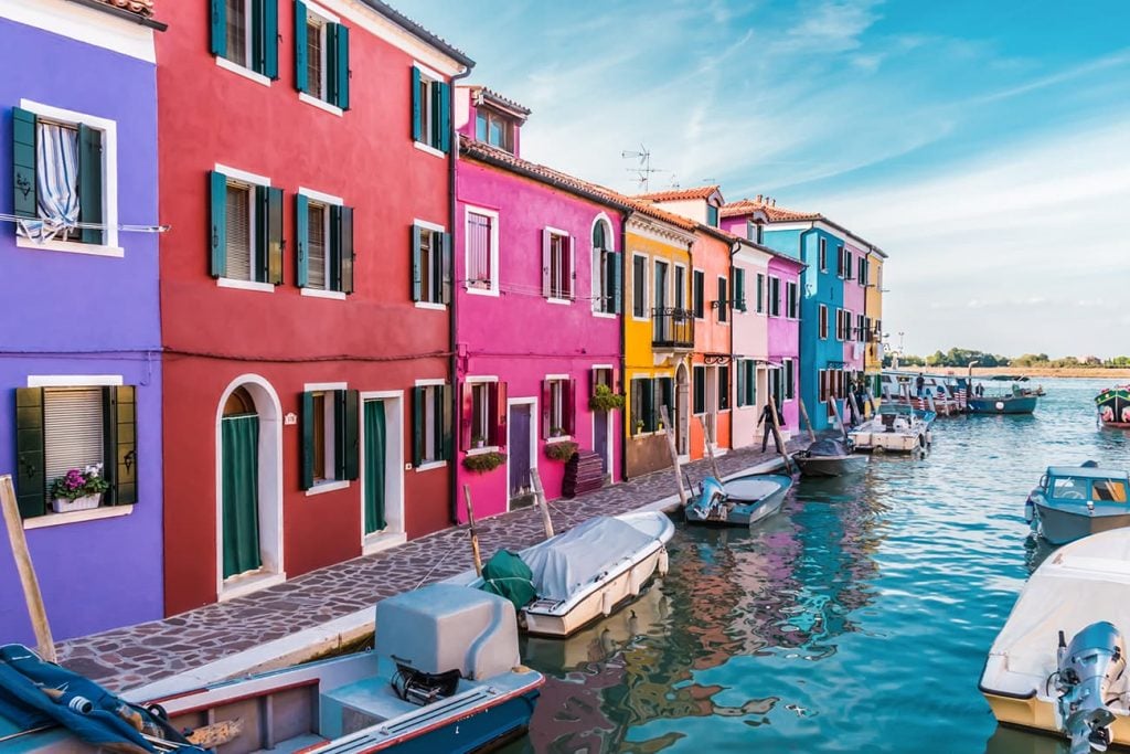 Colorful Houses by the Water in Burano, Venice, Italy