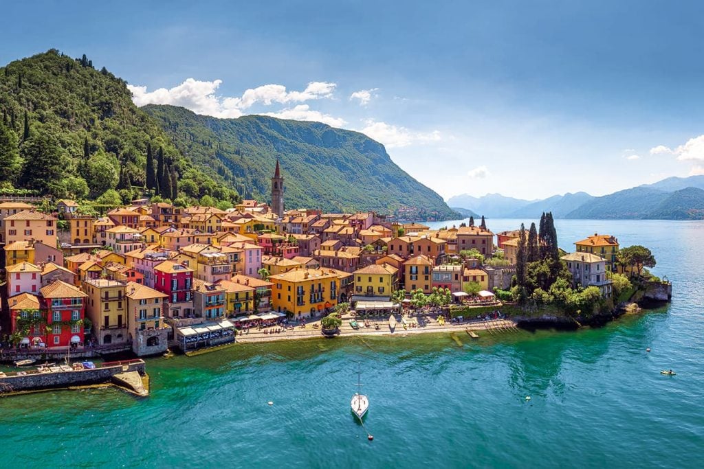 A Colorful Town Surrounded by Water in Lake Como, Italy