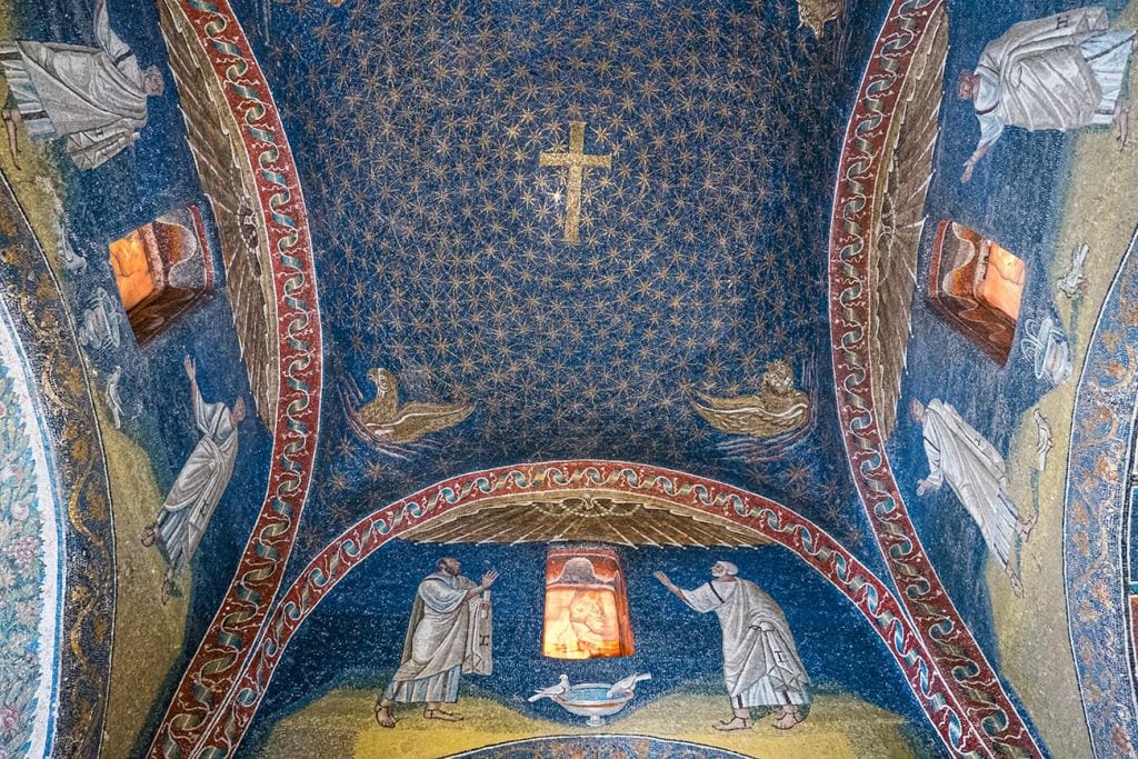 Byzantine Mosaics on a Ceiling in Ravenna, Italy