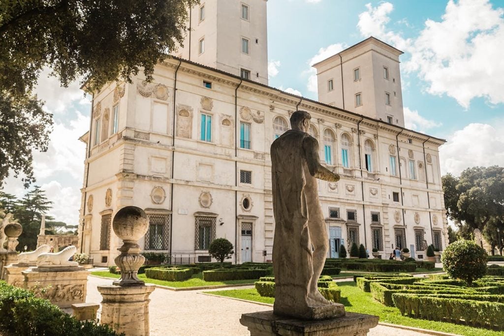 A Statue in Front of Galleria Borghese in Rome, Italy
