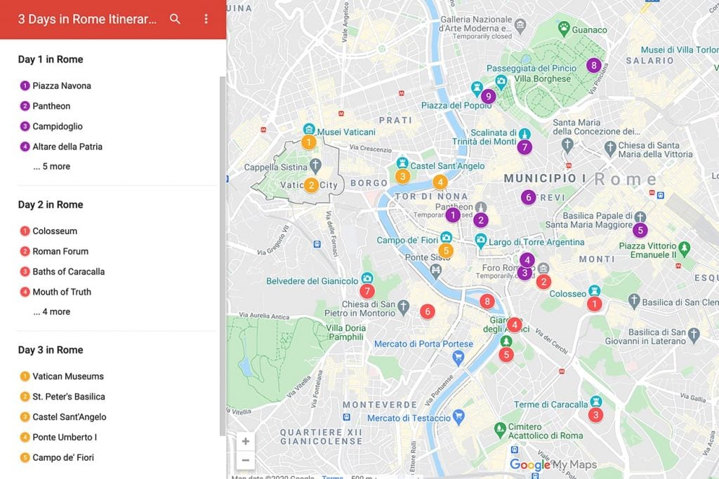 3 Days in Rome Itinerary Map