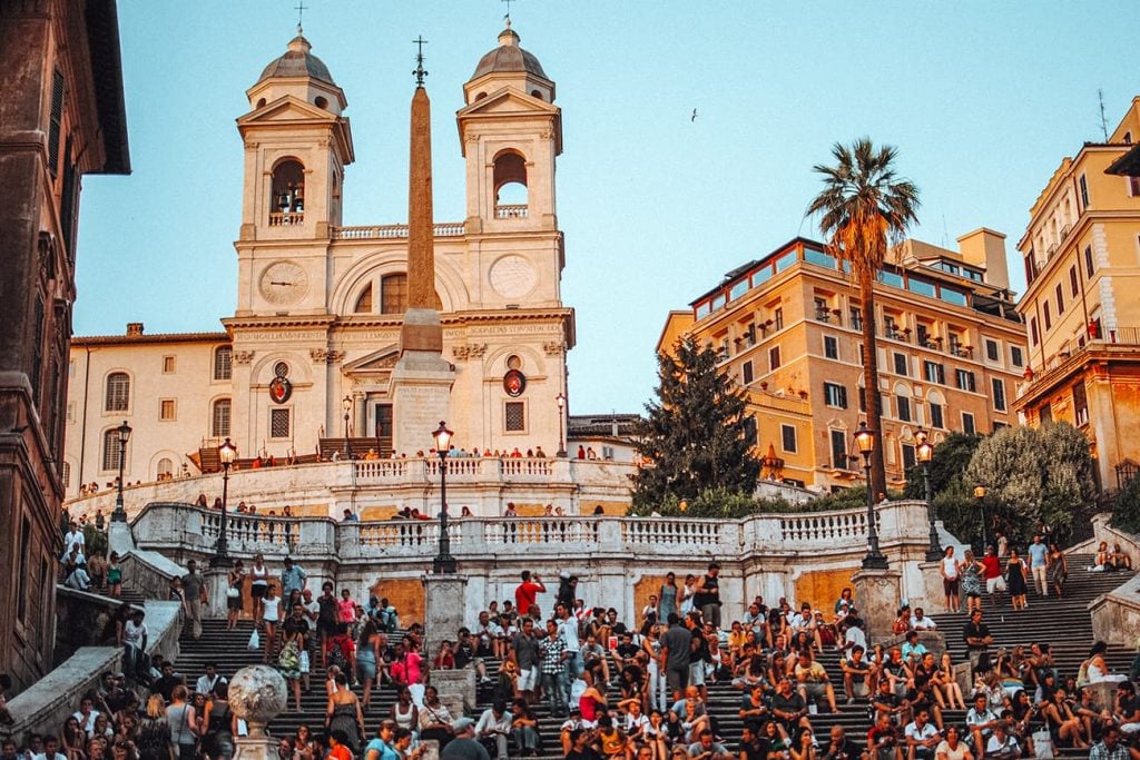 Tourists on the Spanish Steps in Rome, Italy