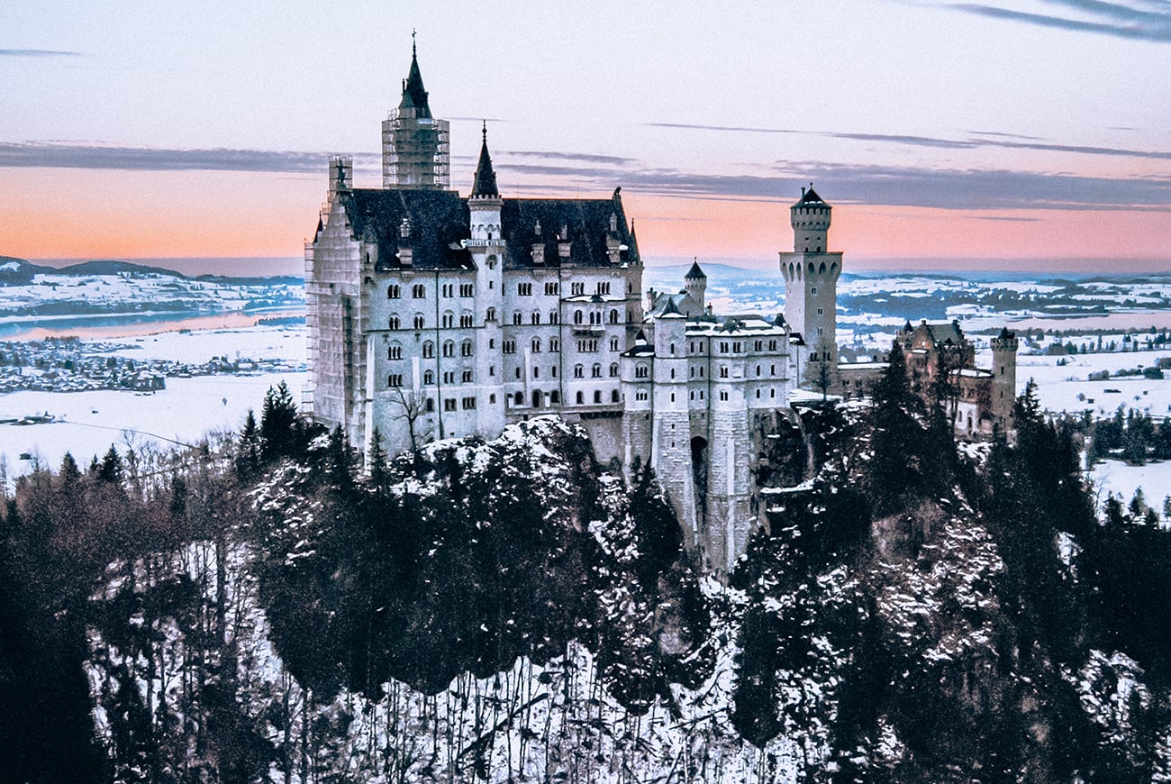 The Sun Setting Over Schloss Neuschwanstein in Germany