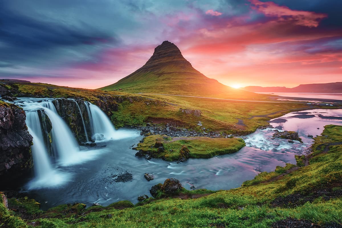 The Sun Setting Over a Mountain in Iceland