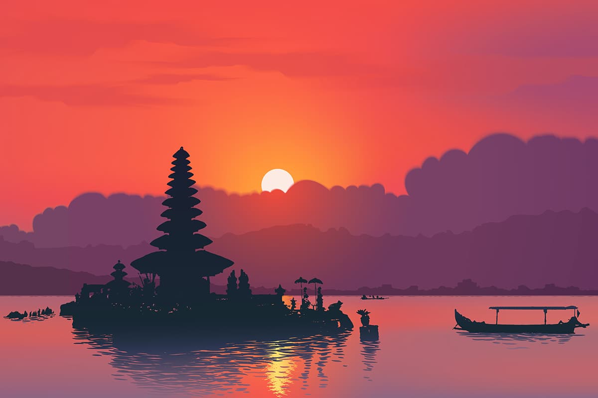 The Sun Setting Over the Water in Bali, Indonesia