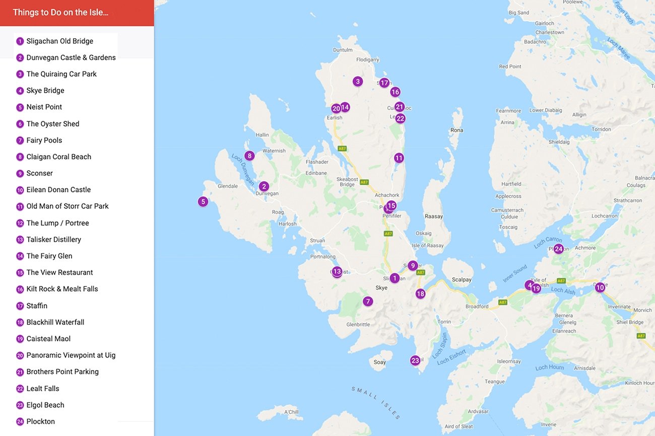 The Isle of Skye Map With Attractions