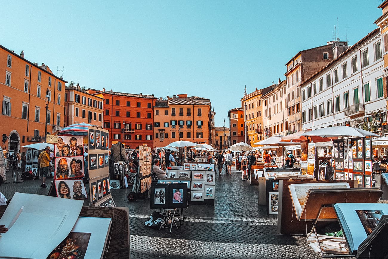 Artists' Stands in Piazza Navona in Rome, Italy
